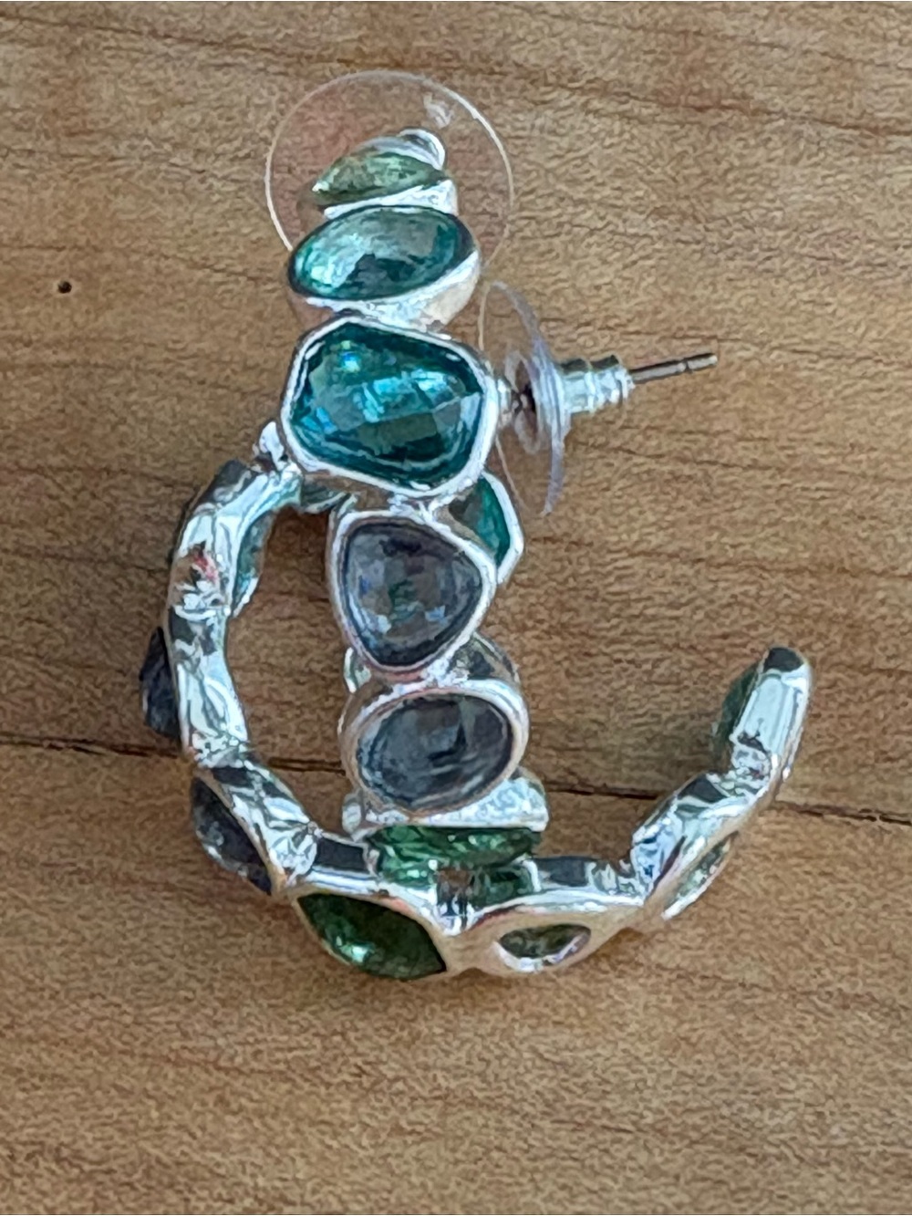 Blue & Green Multi-Stone Silver-Tone Inside-Outside Hoop Earrings